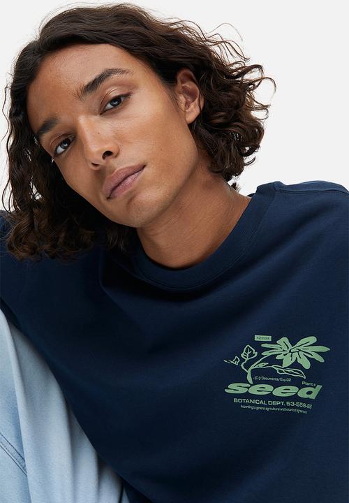 H&M - Relaxed fit printed T-shirt - dark blue/seed 