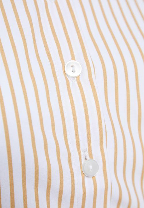 Trendyol - Modest striped shirt dress - beige