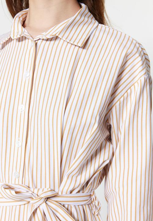 Trendyol - Modest striped shirt dress - beige
