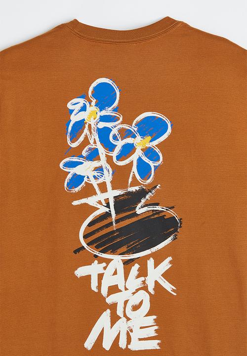 H&M - Relaxed fit printed T-shirt - light brown/talk to me