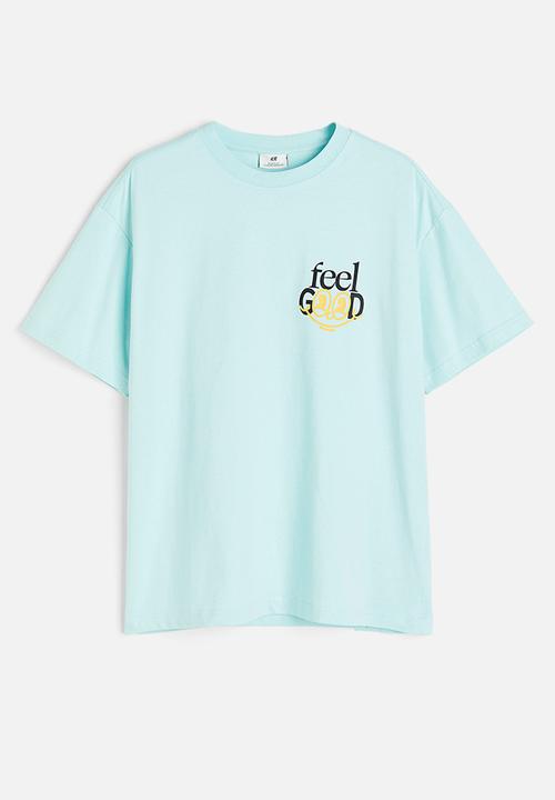 H&M - Relaxed fit printed T-shirt - light turquoise/feel good 