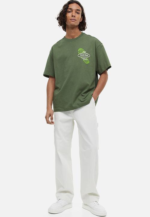 H&M - Relaxed fit printed T-shirt - khaki green/shoe print