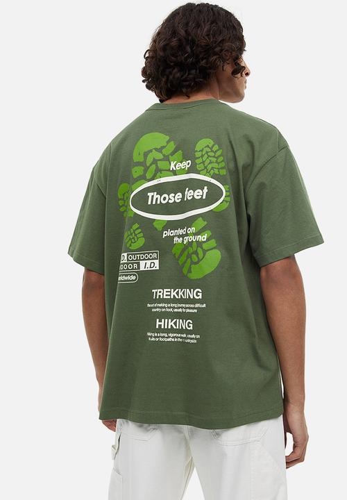 H&M - Relaxed fit printed T-shirt - khaki green/shoe print