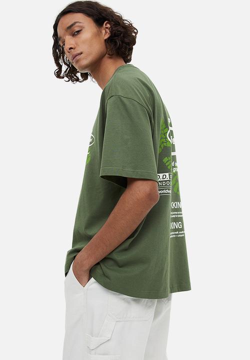 H&M - Relaxed fit printed T-shirt - khaki green/shoe print
