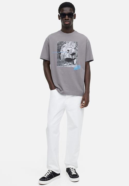 H&M - Relaxed fit printed T-shirt - grey 