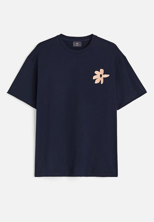 H&M - Relaxed fit printed T-shirt - dark blue/flower