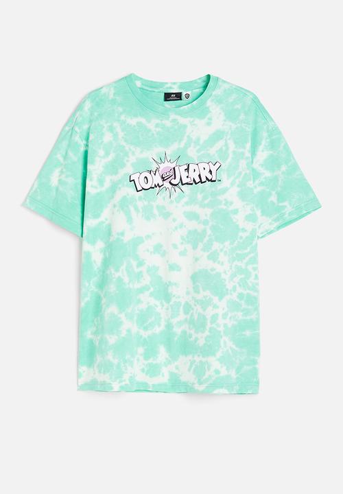 H&M - Relaxed fit printed T-shirt - mint green/tom and jerry 
