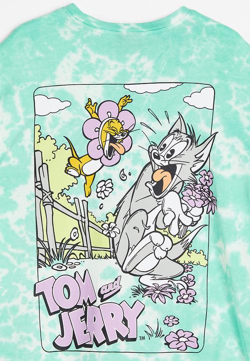 H&M - Relaxed fit printed T-shirt - mint green/tom and jerry 