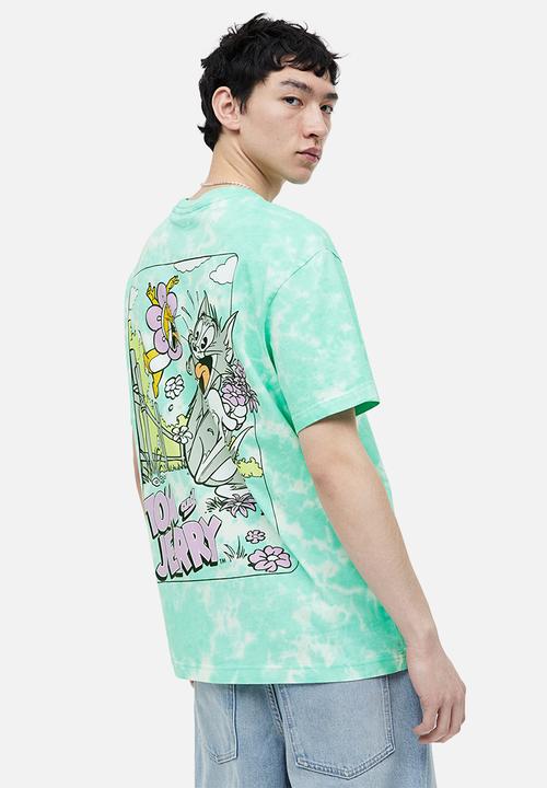 H&M - Relaxed fit printed T-shirt - mint green/tom and jerry 