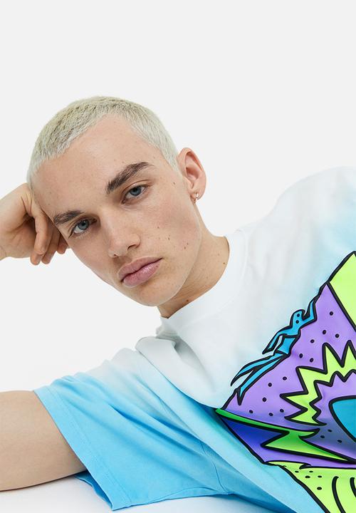 H&M - Relaxed fit printed T-shirt - light blue/jaws
