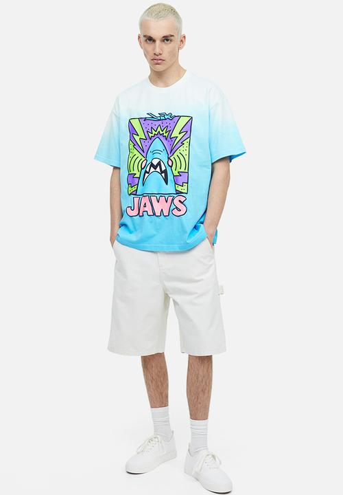 H&M - Relaxed fit printed T-shirt - light blue/jaws