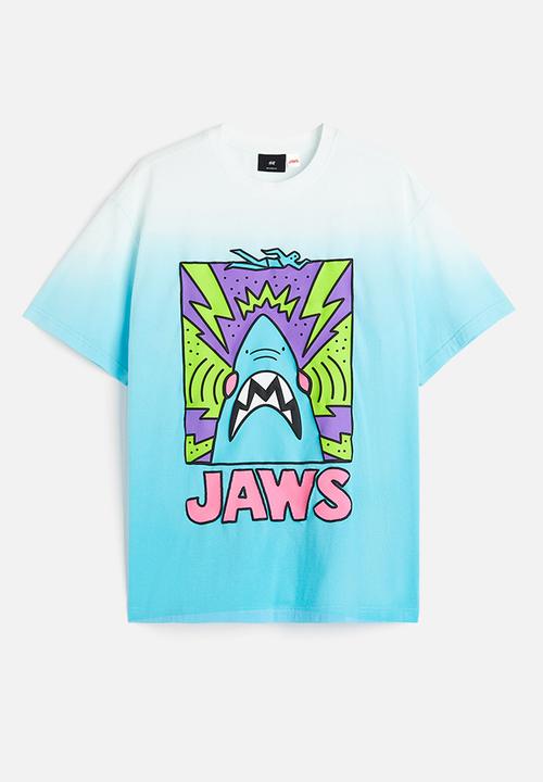 H&M - Relaxed fit printed T-shirt - light blue/jaws