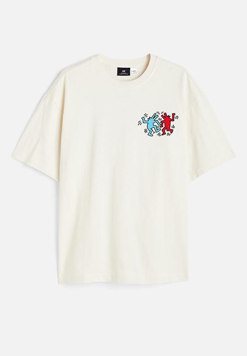 H&M - Relaxed fit printed T-shirt - cream/keith haring 