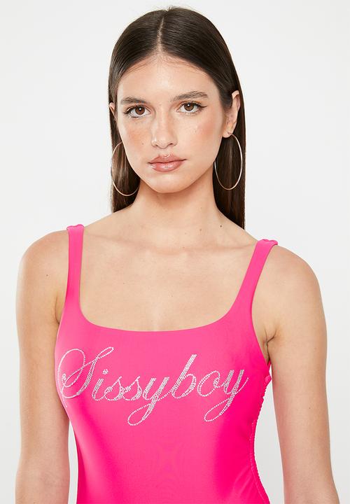 SISSY BOY - Risola: bling logo one piece swimwear - cerise