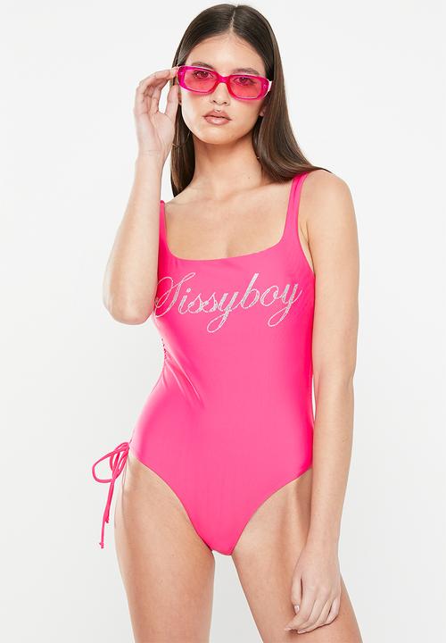 SISSY BOY - Risola: bling logo one piece swimwear - cerise