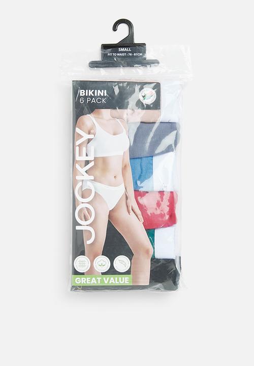 Jockey - 6 pk value plain bikini - shaded spruce/red/dark beige/tranq blue