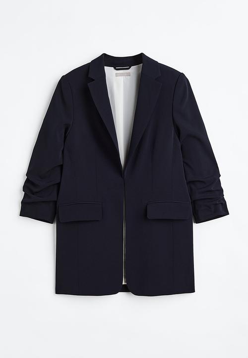 H&M - Gathered-sleeve jacket - navy blue 