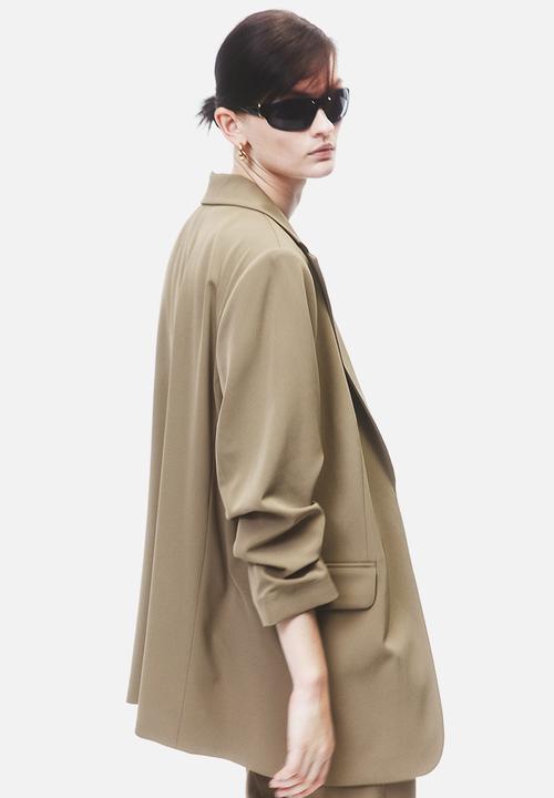 H&M - Gathered-sleeve jacket - dark beige