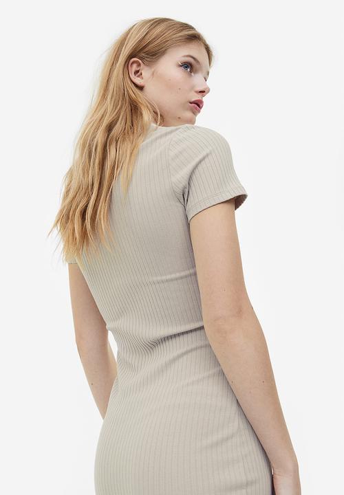 H&M - Collared jersey dress - light greige/white