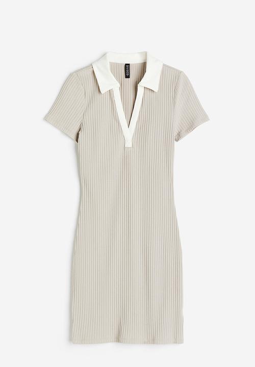 H&M - Collared jersey dress - light greige/white