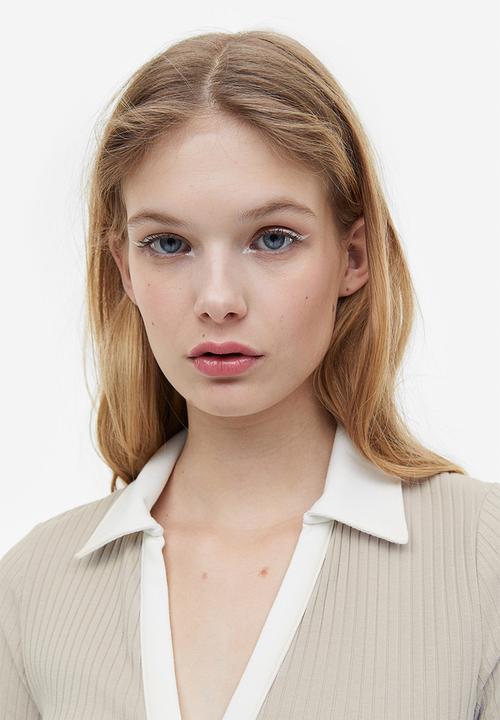 H&M - Collared jersey dress - light greige/white
