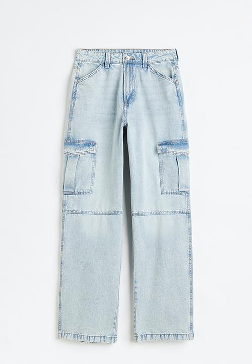 H&M - 90s baggy high cargo jeans - light denim blue 