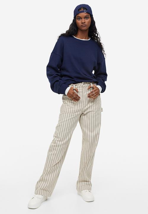 H&M - Twill cargo trousers - light beige/pinstriped 