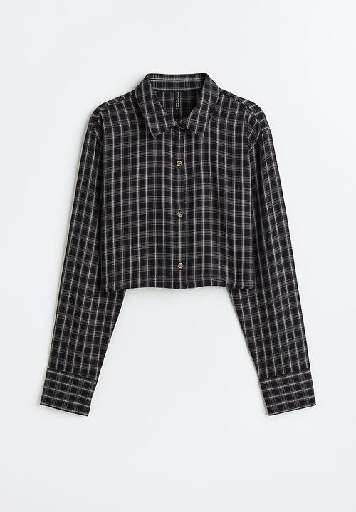 H&M - Cropped cotton shirt - black/checked