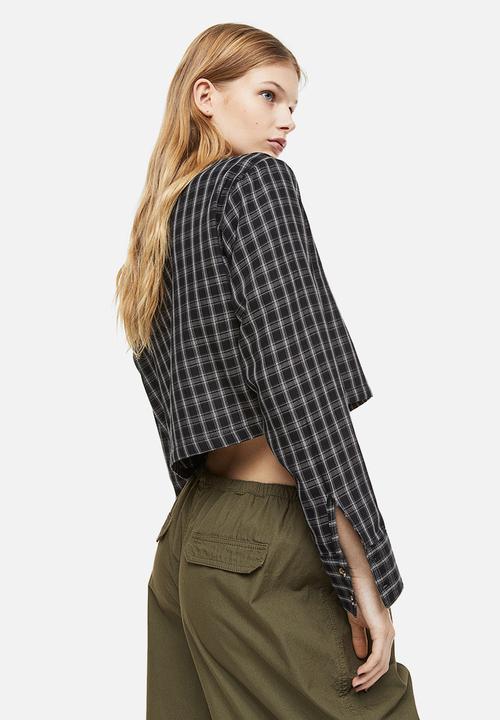 H&M - Cropped cotton shirt - black/checked