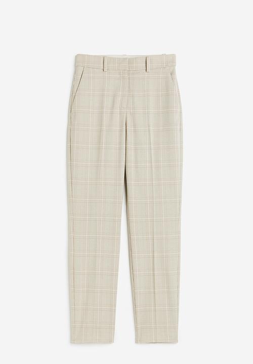 H&M - Cigarette trousers - light beige/checked