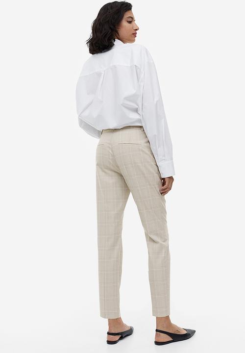 H&M - Cigarette trousers - light beige/checked