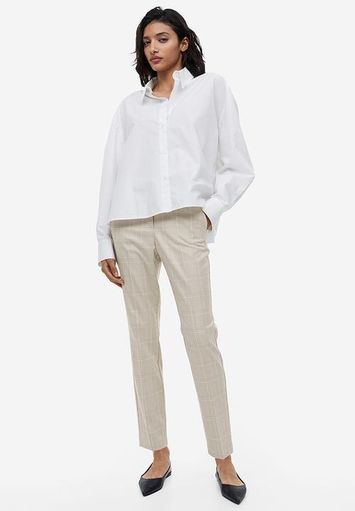 H&M - Cigarette trousers - light beige/checked