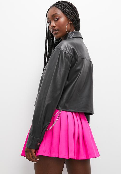 Blake - Cropped pu overshirt - black