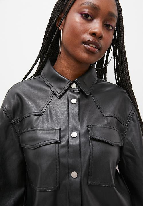 Blake - Cropped pu overshirt - black