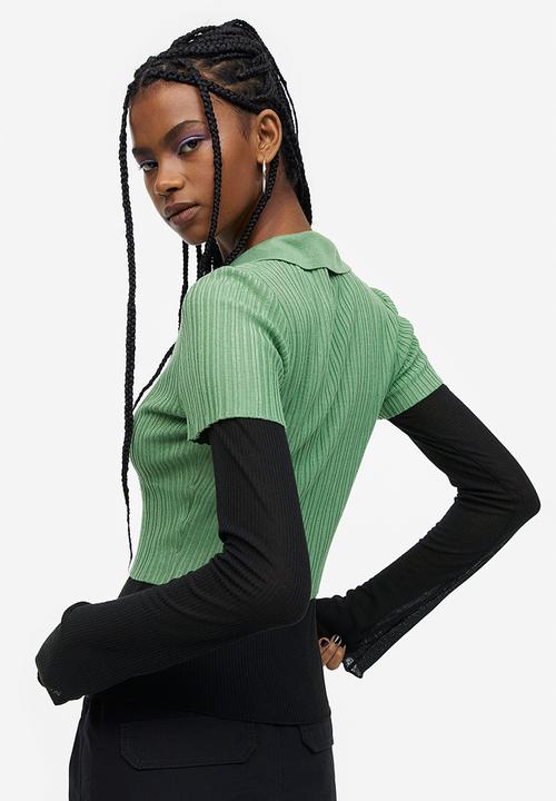 H&M - Collared rib-knit top - green