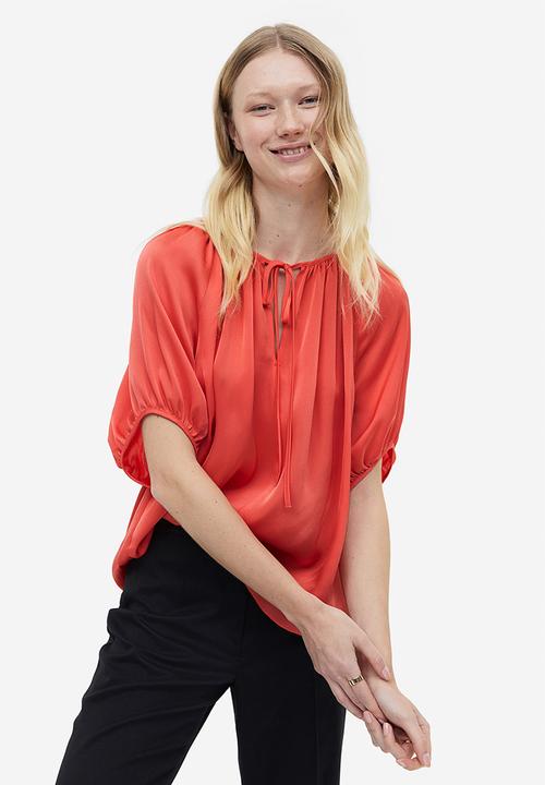 H&M - Oversized tie-top blouse - coral 
