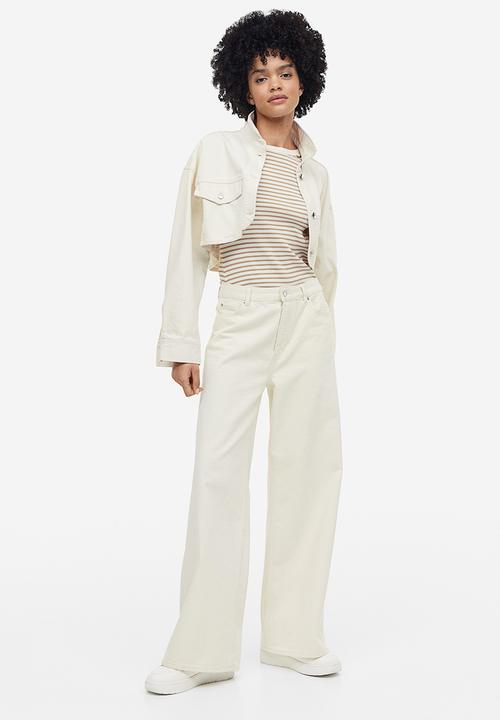 H&M - Ribbed top - white/beige striped