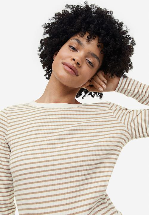 H&M - Ribbed top - white/beige striped