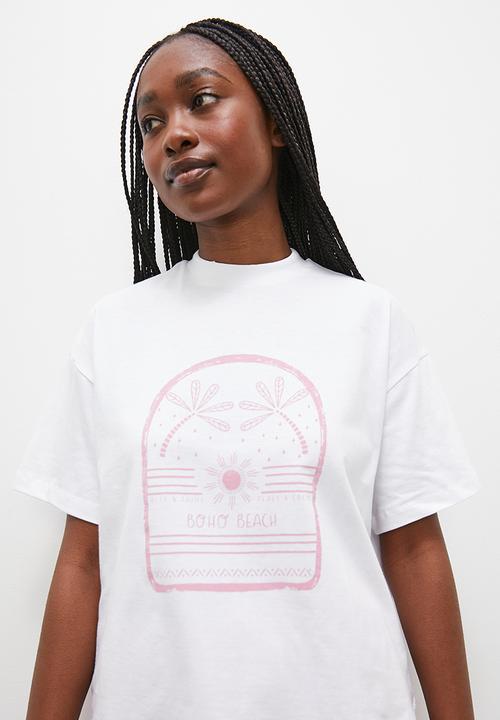 Blake - Woven short & sleep print tee set -  orange/pink abstract 