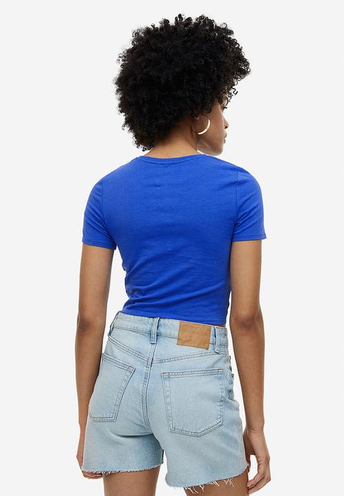H&M - Wrap-detail jersey top - bright blue