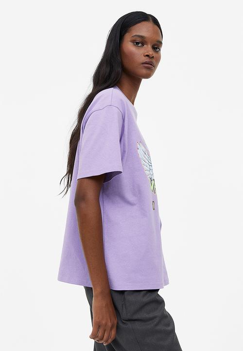 H&M - Oversized printed t-shirt - light purple/van halen