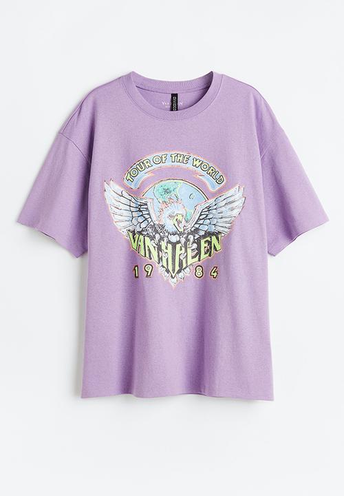 H&M - Oversized printed t-shirt - light purple/van halen