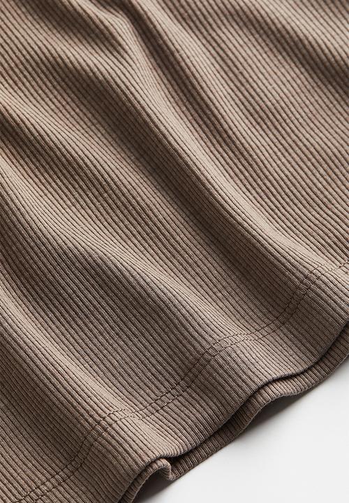 H&M - Ribbed modal-blend t-shirt - dark beige marl 