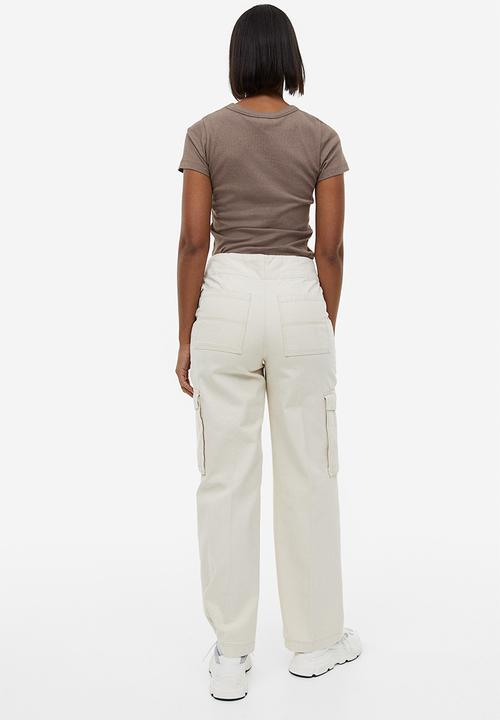 H&M - Ribbed modal-blend t-shirt - dark beige marl 