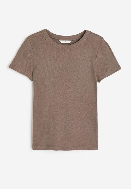 H&M - Ribbed modal-blend t-shirt - dark beige marl 