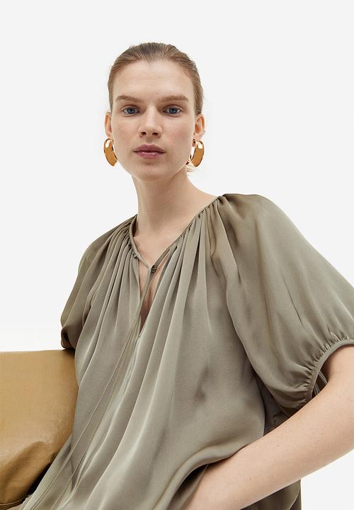 H&M - Oversized tie-top blouse - khaki green