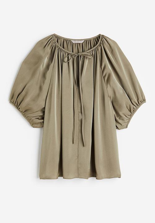 H&M - Oversized tie-top blouse - khaki green