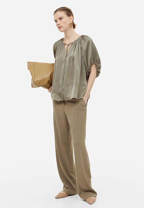 H&M - Oversized tie-top blouse - khaki green