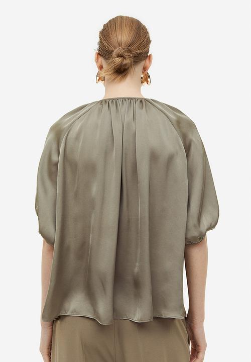 H&M - Oversized tie-top blouse - khaki green