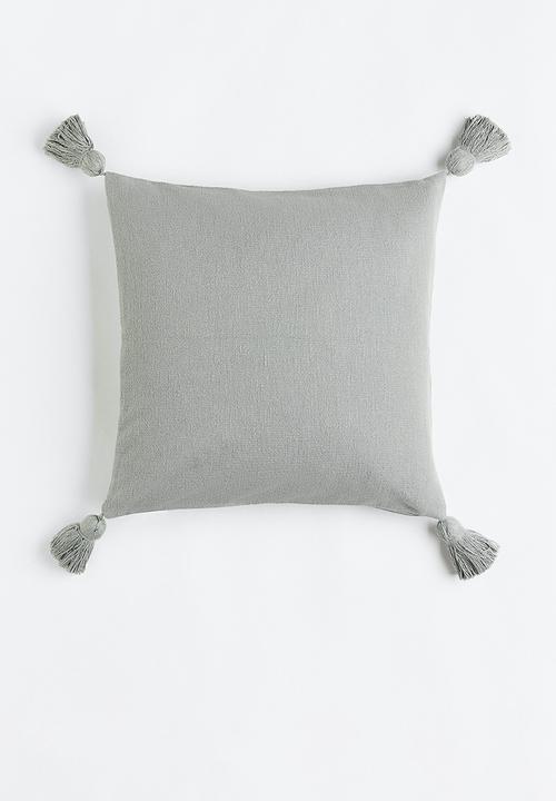 Tasselled cushion cover - light khaki green 